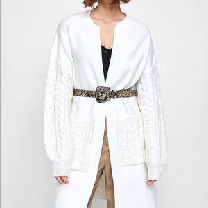 New ZARA CONTRASTING CABLE KNIT OVERSIZED COAT cardigan sweater